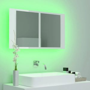 Ebern Designs LED Bathroom Mirror Cabinet Acrylic white/black 4.5 H x 8.0 W x 1.2 D cm
