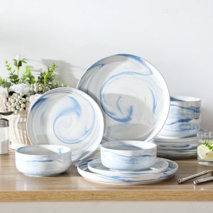Metro Lane Caneshia Dinnerware - Set of 12 white/blue