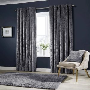 Fairmont Park Heavy Velvet Eyelet Sheer Ready Made Window Curtains gray/blue 228.0 H x 228.0 W cm