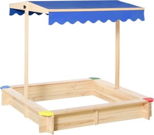 10kg Freeport Park Encanto 120cm x 120cm Wood Square Sandbox blue/brown 120.0 H x 120.0 W x 120.0 D cm