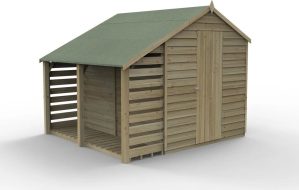 Forest Garden Overlap Pressure Treated 6 x 8 Apex ShedNo Window with Lean To green/brown 213.3 H x 264.6 W x 242.0 D cm
