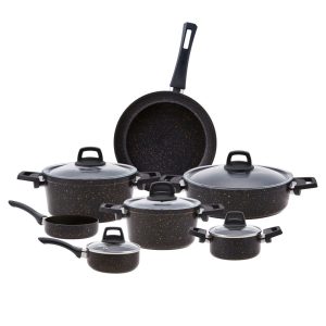 Karaca Biogranite 12-Piece Non-Stick Cookware Set, Black Gold black/brown/gray