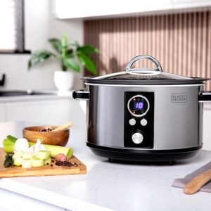 Black and Decker Black & Decker BXSC16044GB 3.5L Digital Sear & Stew Slow Cooker, Black & Chrome black/gray 25.5 H x 34.5 W x 25.0 D cm