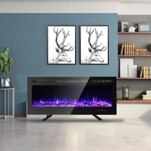 17 Stories Eulala Recessed Wall Mounted Electric Fire black/gray 43.0 H x 102.0 W x 14.0 D cm