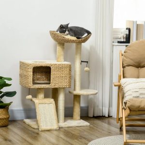 PawHut 95cm H Cat Tree brown/green 95.0 H x 60.0 W x 40.0 D cm