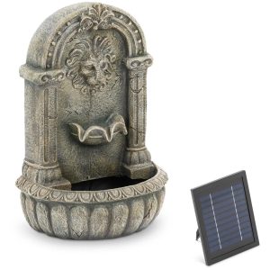 hillvert Solar Water Fountain - spouting lion's head on decorated basin - LED lighting HT-SF-119