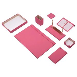 Ebern Designs Michalia Faux Leather Desk Organiser Set red/pink 25.0 W cm