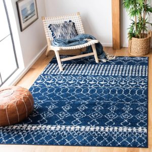 Mistana Metivier Looped/Hooked Geometric Navy/White Rug blue/white 120.0 W x 1.0 D cm