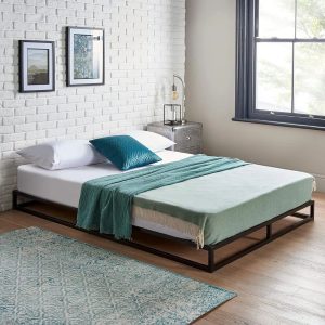 Home Treats Metal Platform Bed with Mattress black/white 15.0 H x 135.0 W x 190.0 D cm