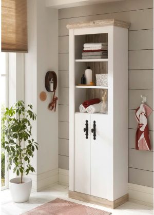 Rosalind Wheeler Theres 65Cm W x 200Cm H x 35Cm D Tall Bathroom Cabinet brown/white 200.0 H x 65.0 W x 35.0 D cm