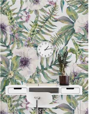 17 Stories Letcher Matte Mural green/indigo/white 290.0 H x 290.0 W cm