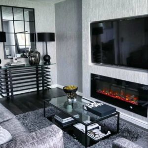digital flames Tello Insert Wall Mounted Fire black/white 52.0 H x 153.0 W x 12.0 D cm