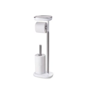 Belfry Bathroom Winsor Free Standing Toilet Roll Holder with Small Storage Shelf gray/white 68.0 H x 22.5 W x 16.5 D cm
