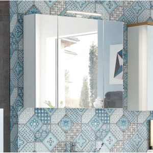 Ebern Designs Esquivel 76 x 71cm Wall Mounted Mirror Cabinet brown/white 71.0 H x 76.0 W x 23.0 D cm