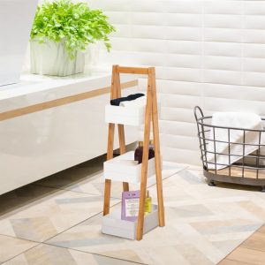 Latitude Run Swedesboro Free-standing Bamboo Shower Caddy brown/white 81.0 H x 21.0 W x 30.0 D cm