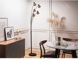 Corrigan Studio Baraga 205cm Arched Floor Lamp black/gray/pink/yellow 205.0 H x 30.0 W x 30.0 D cm
