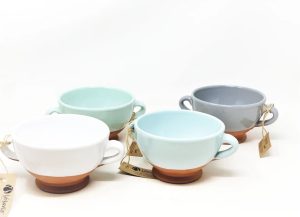 Verano Spanish Ceramics Rustic Pastel Soup Bowl Set 4 blue/green/indigo/orange/white/yellow