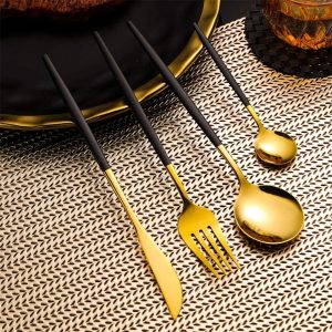 Canora Grey Andinoh 24 Piece Stainless Steel Cutlery Set , Service for 6 black/gray/yellow