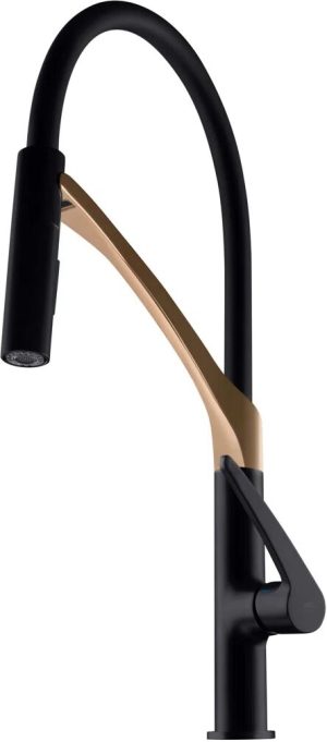 Ivy Bronx Ultima-50 Black/ Rose Gold Silicon Neck Pull Out Kitchen Mixer black/yellow 8.2 H x 10.2 W cm