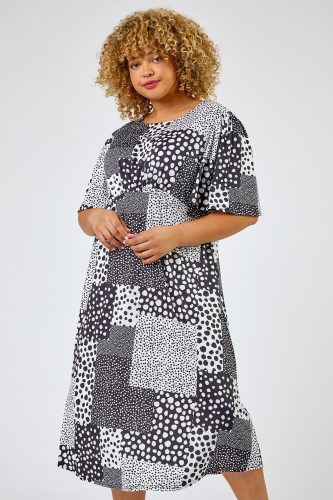 Roman Curve Roman Originals Curve Abstract Spot Print Midi Dress in ...